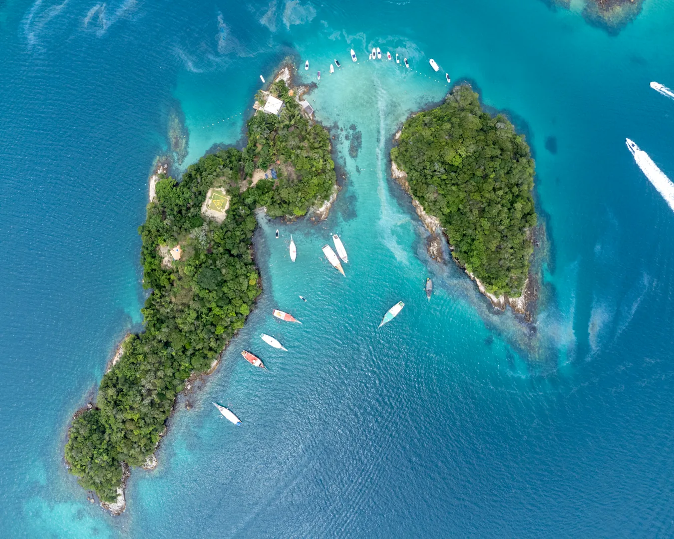 Seen from above, the islands of Angra cluster so densely that the bay looks almost solid in places.