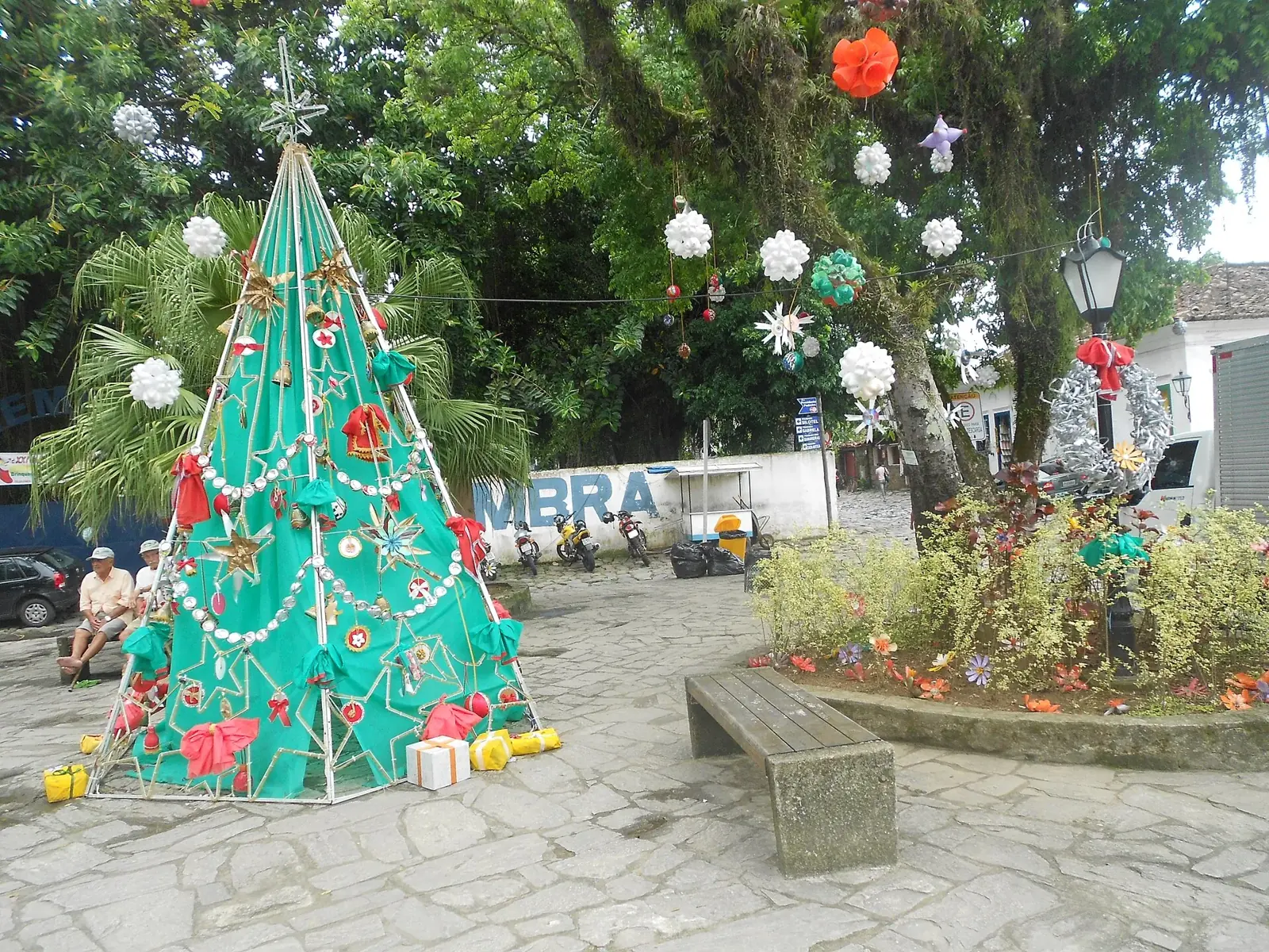 Christmas decorations in one of the small squares of Paraty, photographed in late December.